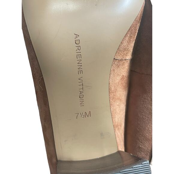 Adrienne Vittadini Women's Tan Suede Leather Chunky‎ Block Heels Size 7.5 Retro - Picture 10 of 11
